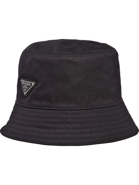 prada re-nylon triangle logo black hat|prada nylon bucket hat.